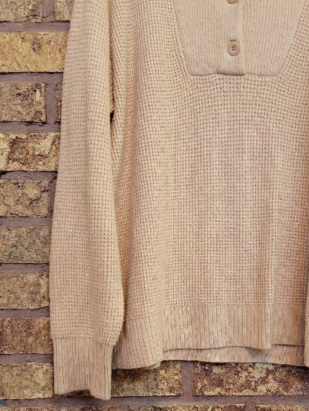 Aerie Oversized Waffle Knit Collared Sweater Beige Cozy Lounge Size Small NEW - Picture 4 of 11